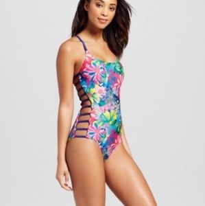 Social angel floral one piece strappy cutout side